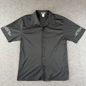 Vintage 90s YMLA Mens Black Short Sleeve Club Button Down Shirt Medium USA Made